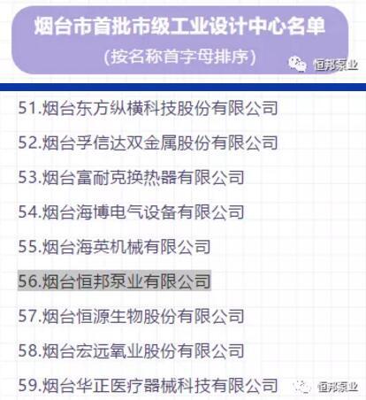 烟台恒邦泵业顺利通过“烟台市首批市级工业设计中心”认定