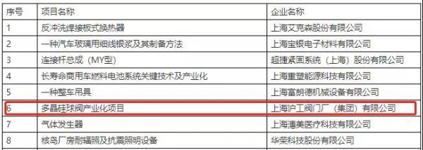 上海沪工阀门厂多晶硅球阀获2021年度上海市嘉定区专利产业化项目立项